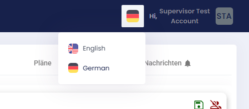 Language switcher of the eSense Web App: choose between German and English